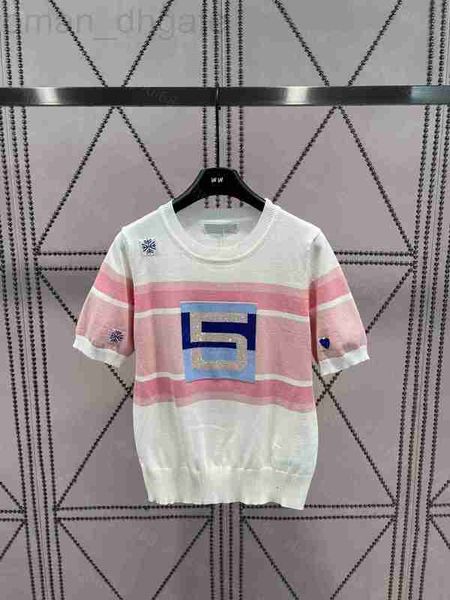 

women's knits & tees designer 23ss womens womens clothing spring and summer new classic 5 drill patchwork color pullover knitted short, White