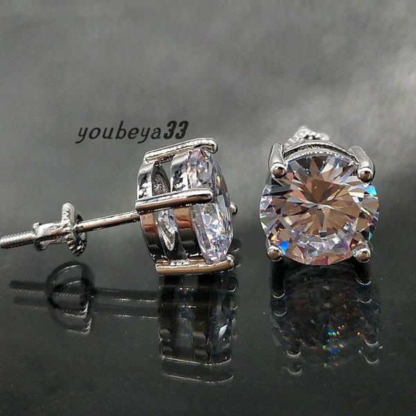 

18k gold hip hop iced out cz zirconia round stud earrings 0.4 0.6 0.8cm for men and women diamond earrings studs rock rapper jewelry gifts, Golden;silver
