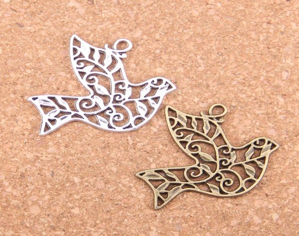 

38pcs antique silver plated bronze plated hollow peace dove charms pendant diy necklace bracelet bangle findings 3632mm4378334, Bronze;silver
