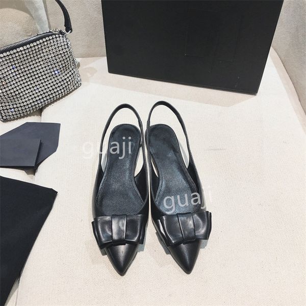 

premium designer luxury fashion ladies sandals genuine leather elegant temperament flat small pointed shoes, Black