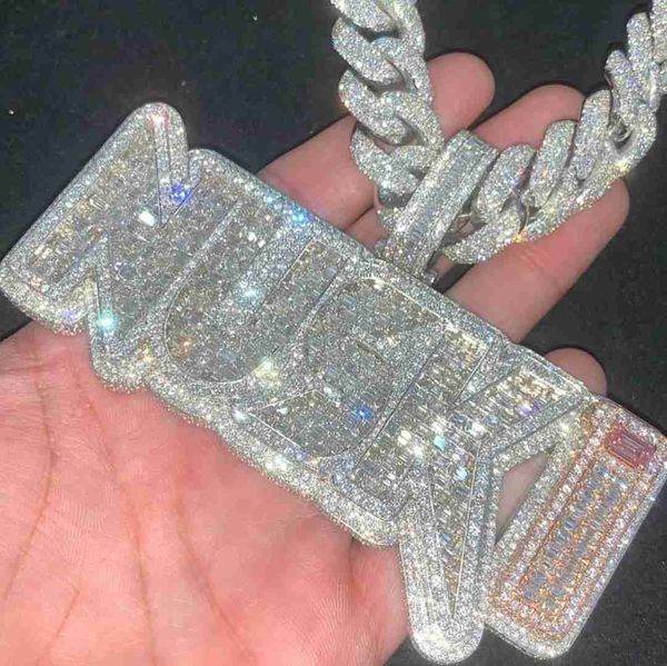 

custom letter pendant hip hop jewelry vvs baguette moissanite pendant necklace, Silver