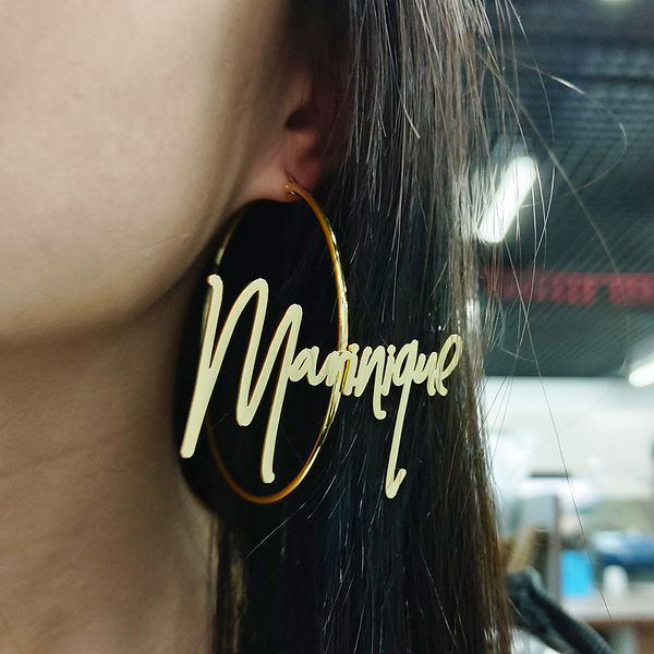 

hoop huggie 30100mm stainless steel letter earrings personalised exaggerated name earring custom women hiphop jewelry 230707, Golden;silver