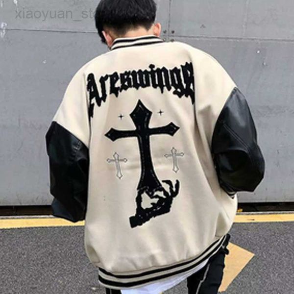 

men's jackets cross embroidery baseball uniform jacket y2k men streetwear spring autumn casual hip hop loose harajuku couple coat outer, Black;brown