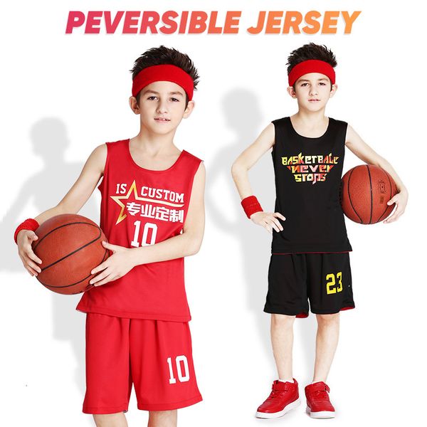 

jerseys custom boys reversible basketball jersey set chirdren double side basketball uniform summer breathable basketball shirt for kids 230