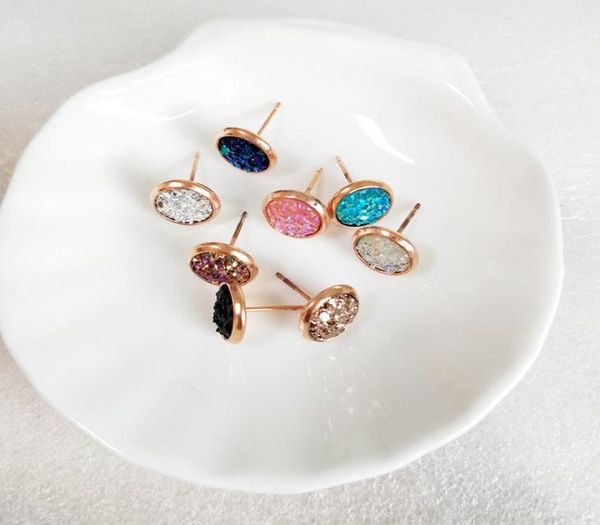 

20prslot assort colors 8mm rose gold color druzy earrings whole factory 9890779, Golden;silver