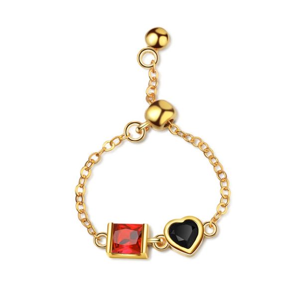 

chain finger rings women love heart engagement wedding ring red black cz crystal cubic zirconia fashion jewelry 2456775568, Slivery;golden