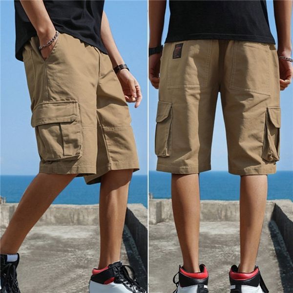 

mens shorts cargo summer casual cotton work trousers knee length elastic waist men joggers sweatpants streetwear 230710, White;black