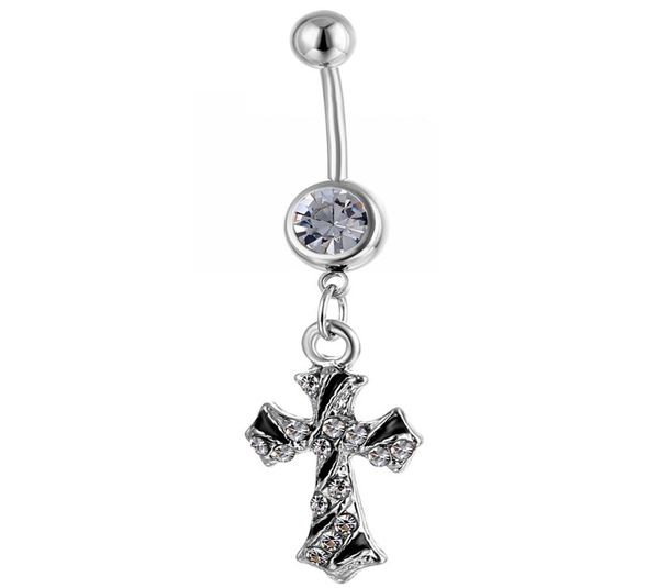 

d0791f cross belly navel button ring clear color0123453116415, Silver