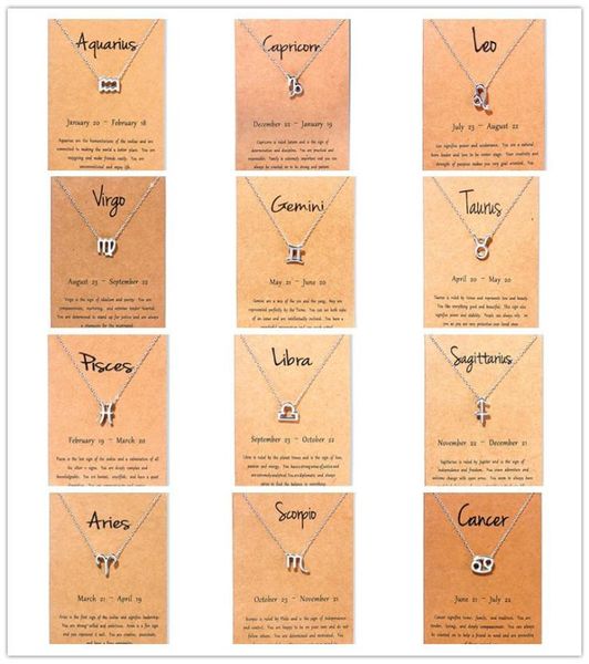 

12 zodiac alloy necklaces with gift card constellation sign pendant silver chains necklace cards zodiac pendant necklace2715849