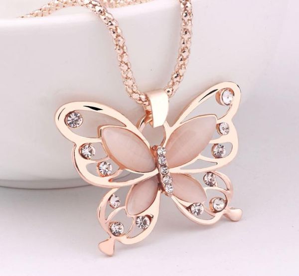 

korean 18k rose gold plated sweater chain pendant necklace lucky crystal butterfly long chain necklace animal pendant necklace5832835, Silver