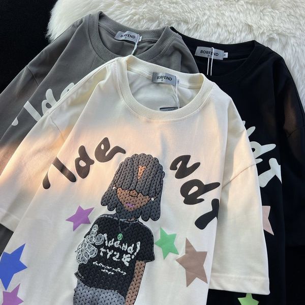 

womens tshirt american street retro fashion hip hop short sleeve t shirt men and women summer lovers loose design round neck casual y2k 2307, White