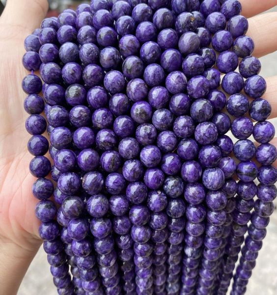 

46810mm raw ore optimization natural charoite beads for jewelry making round loose charoite stone bead diy bracelet necklace6243111, Black