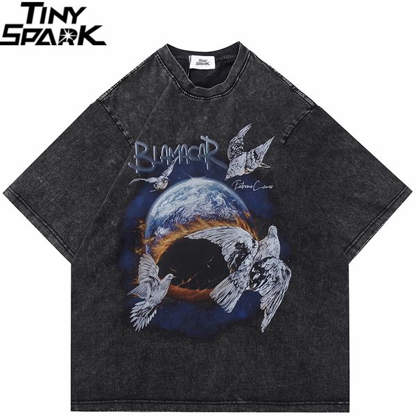 

mens tshirts tshirts street clothing earth graphic vintage wash black harajuku hip hop oversized cotton 230707, White;black