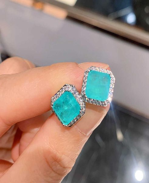 

retro sterling silver 925 natural stone emerald paraiba tourmaline turquoise earrings for women stud ear fine jewelry whole 215477724, Golden;silver