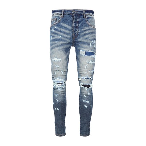 

88 embroidered purple skinny jeans for men - vintage designer denim with ripped details, quilting, and folded hem - sizes 28-40, Blue