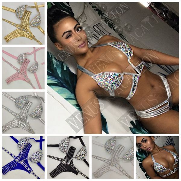 

women's swimwear vacation diamond big v bikini set bling stones bathing suit good quality swimsuit brazilian swim 230707, White;black