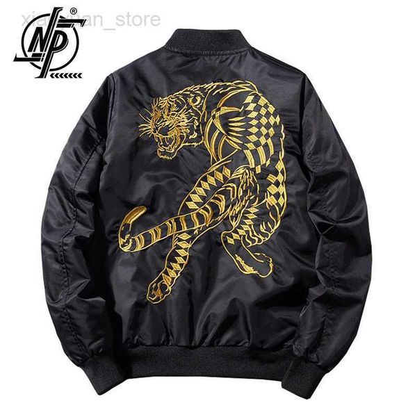 

men's jackets high street bomber jackets men embroidery golden white tiger ma1 pilot baseball jacket male air force motorcycle coat 202, Black;brown