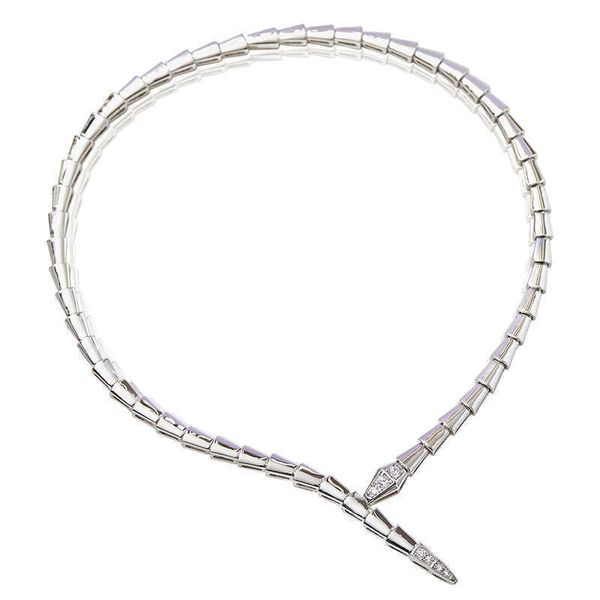 

new smooth narrow edition necklace creative personalized fashion headband with diamond snake shaped collar chain for men and women, Silver