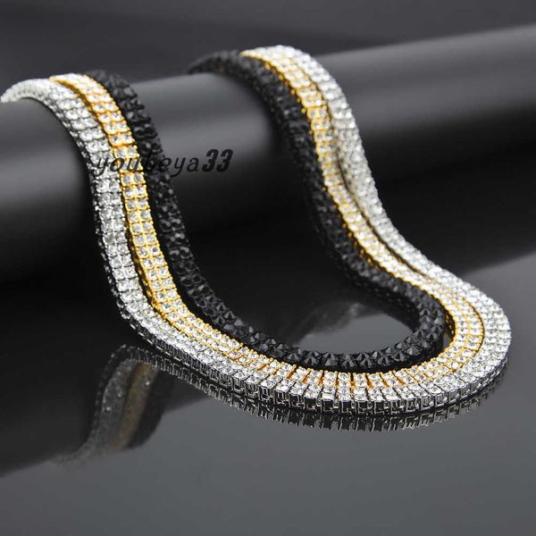 

new gold bling diamond tennis chain mens necklace full ice personalized hip hop iced out long choker chains rapper jewelry gifts for boys, Silver