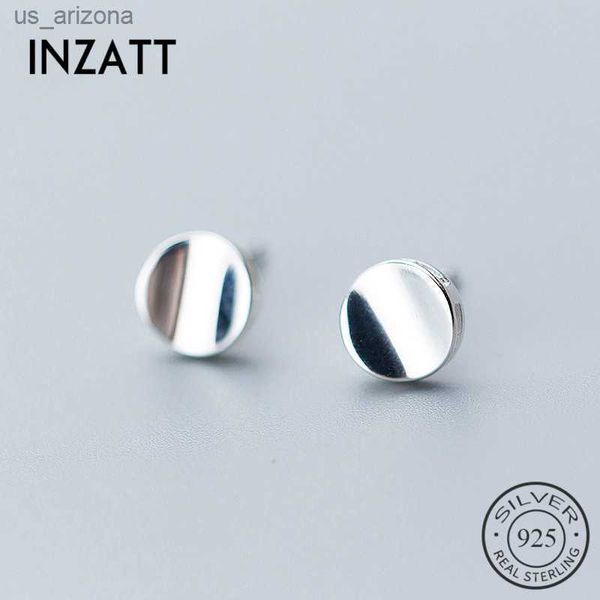 

inzatt geometric round glossy minimalist stud earrings fashion 925 sterling silver fine jewelry for women party gift l230620, Golden;silver