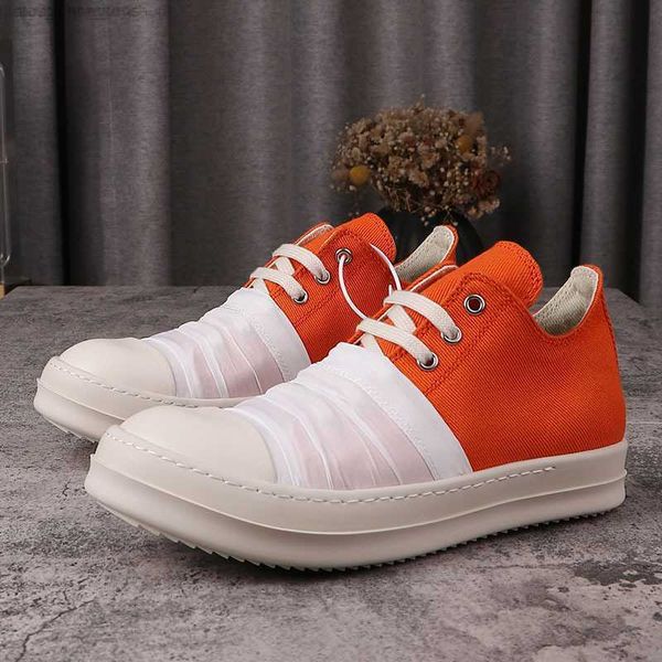 

canvas popular shoes rick orange men's casual shoes patchwork satin design women's sneakers with box lace-up owens male sneaker, Black