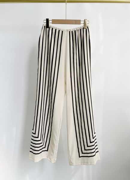 

newt-oteme silk striped elasticated waist loose long pants, Black;white