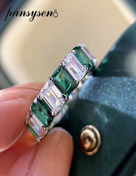 

pansysen original design emreald created moissaite gemstone rings for women real 925 sterling silver round couple ring whole9335579, Golden;silver