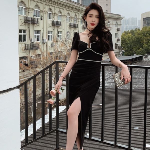 

new s-elf portrait black midi dress backless bodycon dress for ladies, Black;gray