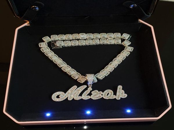 

hip hop custom baguettes name pendant necklace with rope chain gold silver bling zirconia men pendants jewelry3226823