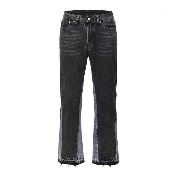 

men039s jeans vintage patchwork flare men streetwear wide leg denim long pants hip hop high street zipper straight black burrs 5801845, Blue