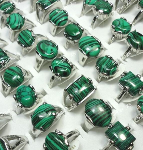 

whole jewelry bulk lots mix green malachite stone silver plated ring for women men fashion jewelry lr5248376253, Golden;silver