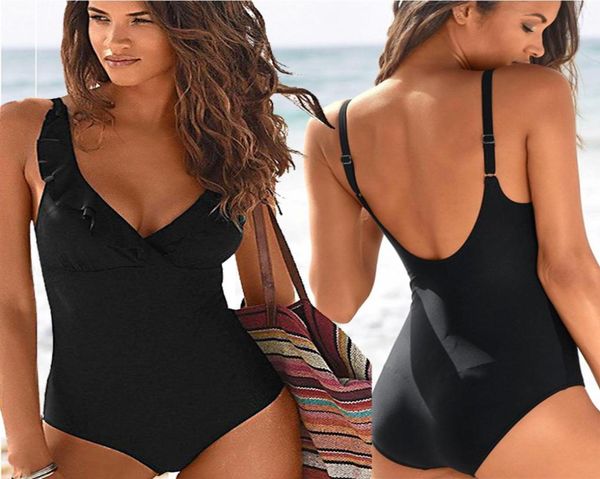 

women039s swimwear 2022 women deep v swimsuit ruffle bathing suit backless swimming bodysuit vintage female2431321, White;black
