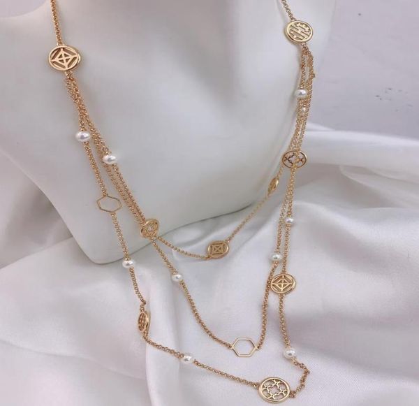 

new popular real gold plated three layers pearl necklace brand chian brand gift3073110, Silver