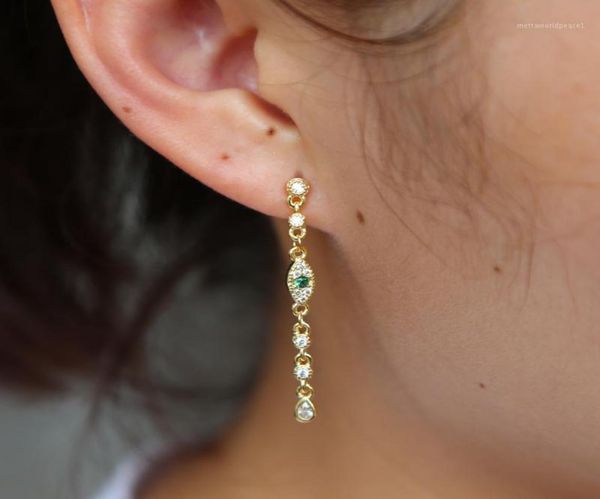 

gold filled bezel cz tennis chain lucky evil eye with white green cz stone lovely girl women fashion dangle drop earring15016514, Silver