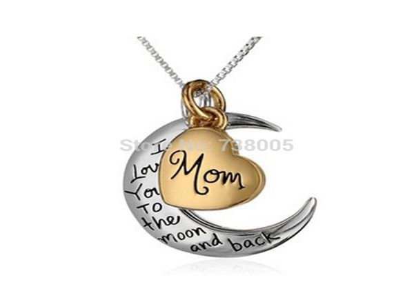 

2015 fashion i love you to the moon and back necklacetwo pieces pendant moon mom necklace mother day gift whole jewelry3520160, Silver