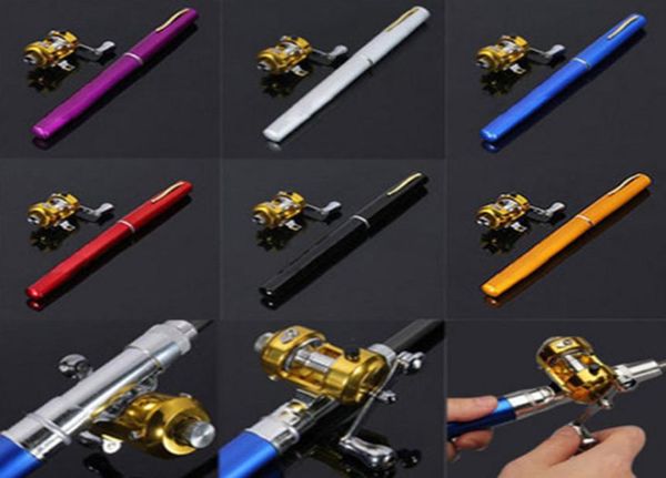 

mini portable aluminum alloy pocket pen shape fish fishing rod pole with reel 6 colors for fly fishing 25080274729382