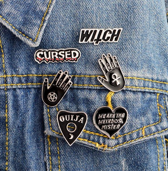 

miss zoe dark emaille pins vervloekt heks palm ja geen ouija hart brooch denim jeans pin gesp overhemd badge fashion gift voor vri2240674, Gray