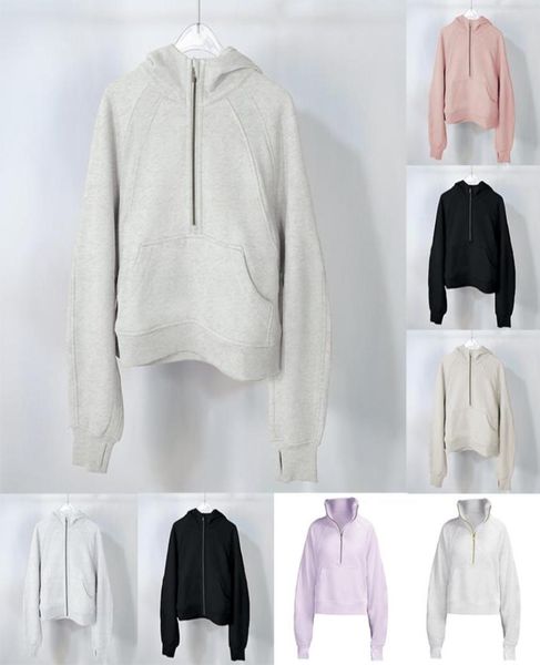 

yoga hoodie scuba womens designers autumn and winter plus velvet thickening jackets hoodys sports half zip zipper terry sweater cing loose c, Black