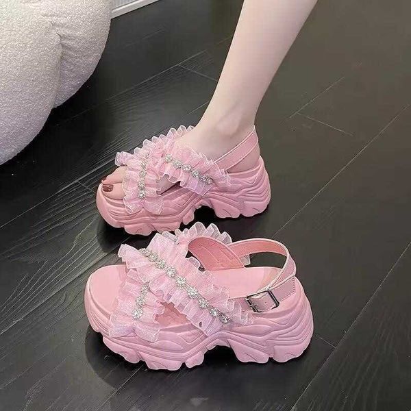

sandals fashion rhinestone sports sandals womens summer new thick soled non-slip roman ladies shoes 230417, Black