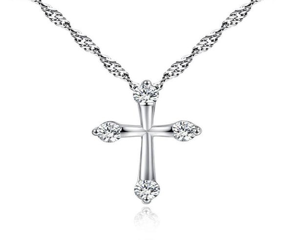 

shy silver plated necklace jewelry women fashion cross cz crystal zircon rhinestone pendant necklaces christmas gift k54378123223