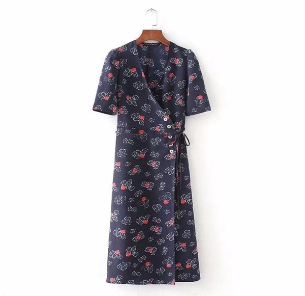 

party dresses women floral printed summer warp dress vneck vintage laceup bodycon female beach rouje9189375, White;black