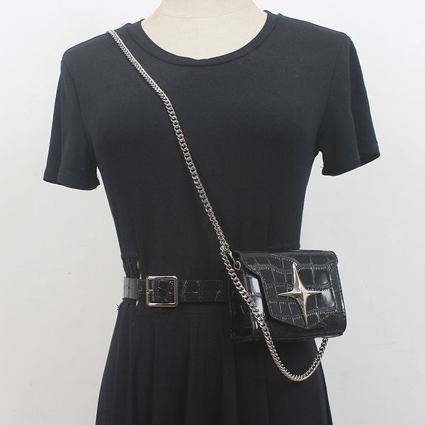 

waist bags 2023 design alligator pattern pack pu leather belt with coin bag metal chain mini star shoulder 230711