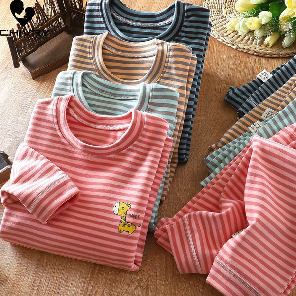 

pajamas autumn winter kids pajamas baby boys girls striped thicken warm t-shirt with pants youth pyjamas sleepwear clothing sets 230710, Blue;red
