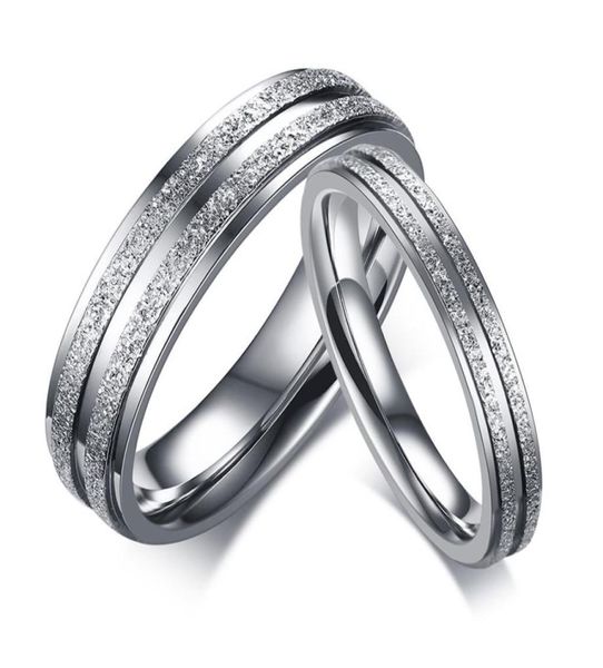 

engraving 3mm5mm silvery stainless steel rings for men women frosted flakes ring couple jewelry finger ring 1pc8304178, Silver