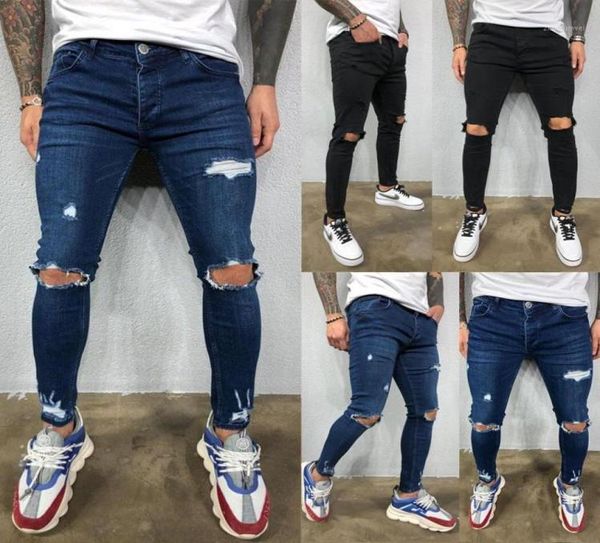 

fashion men skinny jeans rip slim fit pant denim stretch long men039s9596995, Blue
