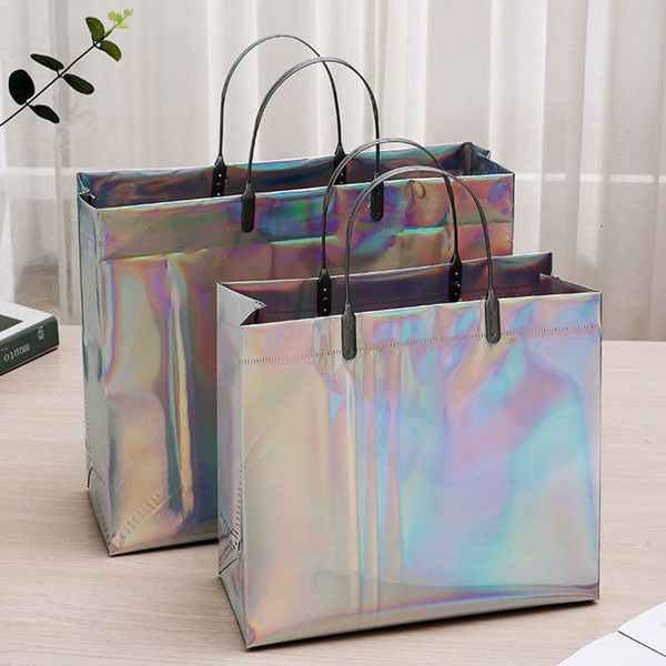 

shopping bags pvc laser shopping bag with snap button reusable women shopping pouch storage bags female waterproof thick handbag tote eco ba