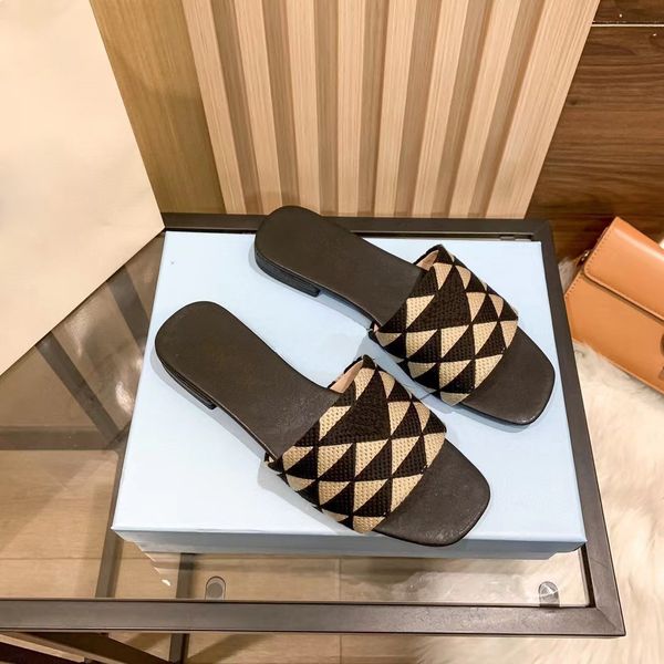 

geometric printed slipper beach scuffs classic flat woman slippers summer leather l bath fashion women shoes size 35-45 flip flops casual sl, Black