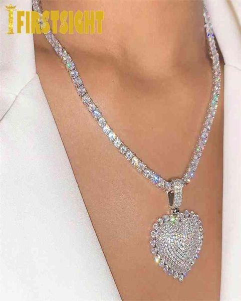 

silver color heart pendant choker hiphop full iced out cubic zirconia 5a cz stone tennis chain necklace women jewelry 2107211025845