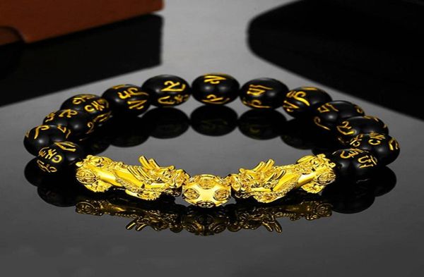 

new arrival golden color pixiu bracelet for women men beads couple bracelet bring lucky brave wealth feng shui bracelets8549846, Black