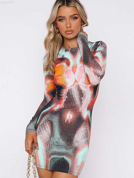 

urban dresses haoyuan fashion 3d body print bodycon dress party night club outfits for women 2023 spring rave long sleeve mini dresses l2307, White;black